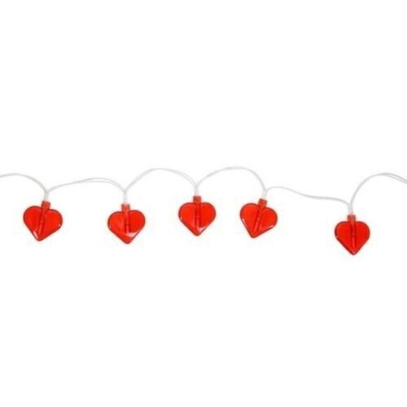Red Heart-Shaped String Lights 10 LED 3-foot Battery Operated Valentine's Day - Picture 2 of 4